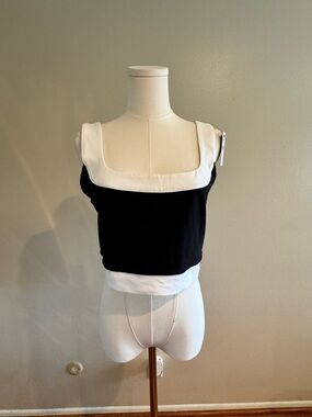 NWT Express 94% Cotton Black and White Square Neck Cropped Tank Top